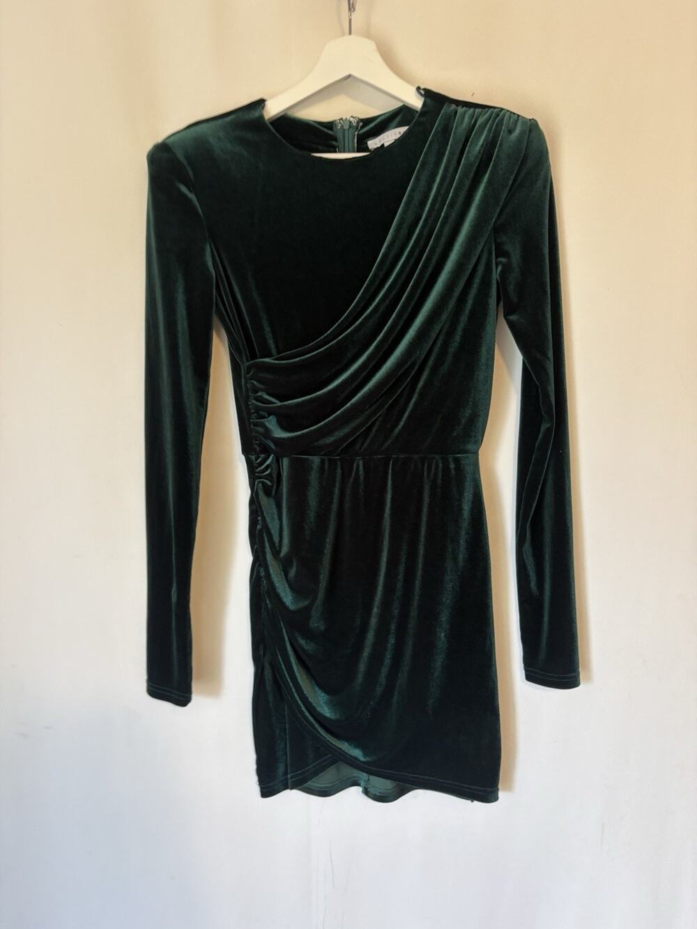 Baltic Born Dress Small Green Velvet Mini Long Sleeve Stretch